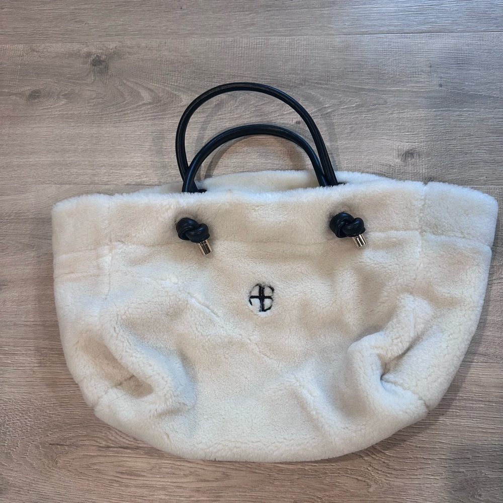 Anine Bing Cream Shoulder Bag with Black Handles